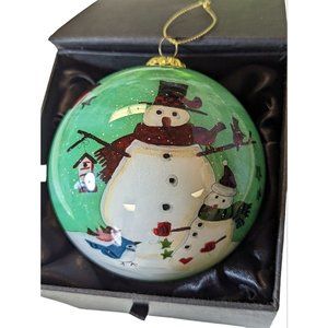 INSIDE REVERSE HAND PAINTED GLASS ORNAMENT Snpwman 3” ORNAMENT UNBRANDED